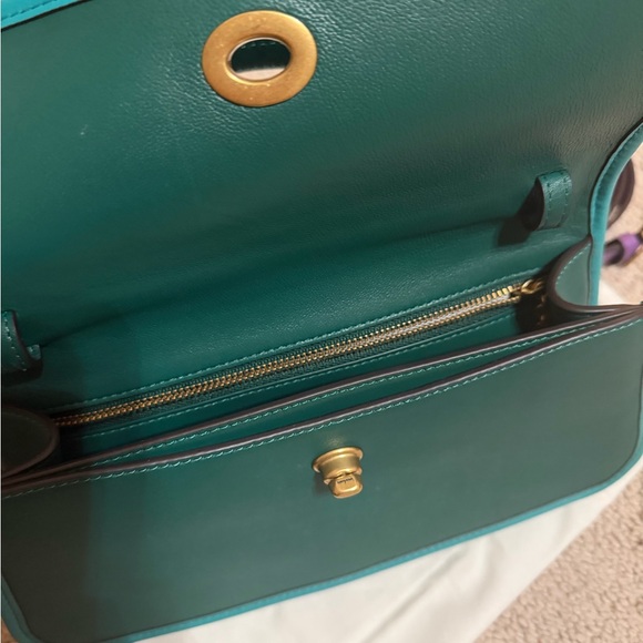 Coach Colorblock Leather Top Handle Satchel in Purple and Teal - Picture 6 of 9